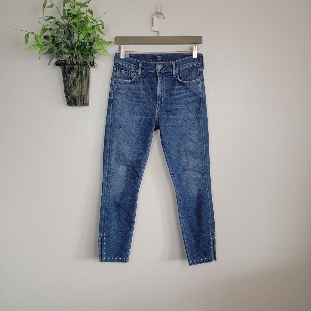 Citizens of Humanity Rocket Petite High Rise Skinny Studded Ankle Slit Jeans 27